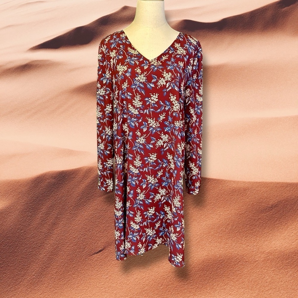 Madewell ‘Button-Back Dress in Antique Flora’ in “October Dusty Burgundy” Size S